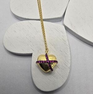 (SOLD)Tous 18kt gold-plated silver heart Chain bracelet with rhodolite Lligat
